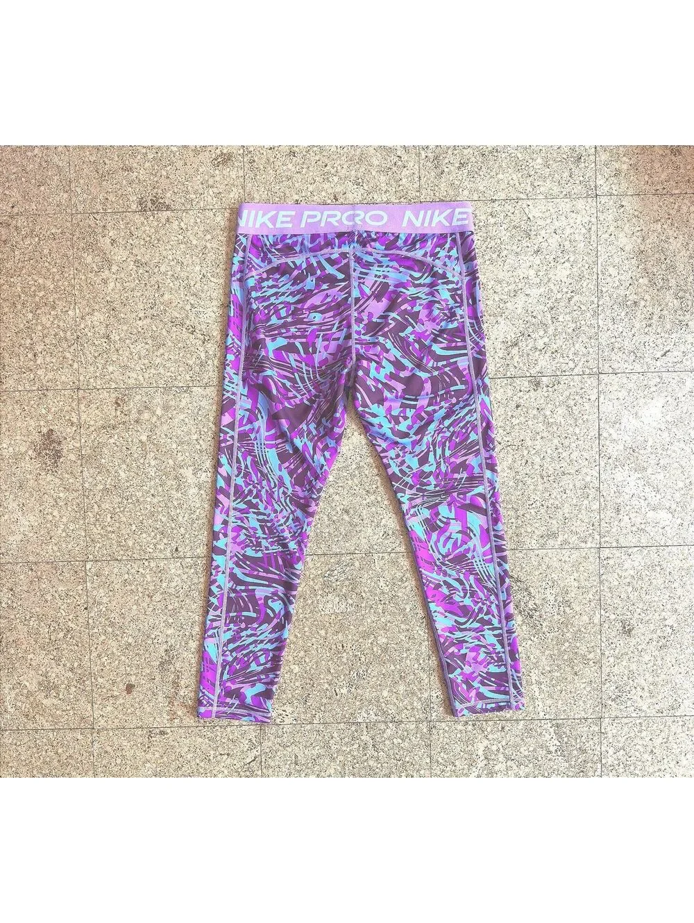Nike Pro Dri-FIT Cropped Leggings Big GIRLS/TEEN XL Pink Geometric Compression